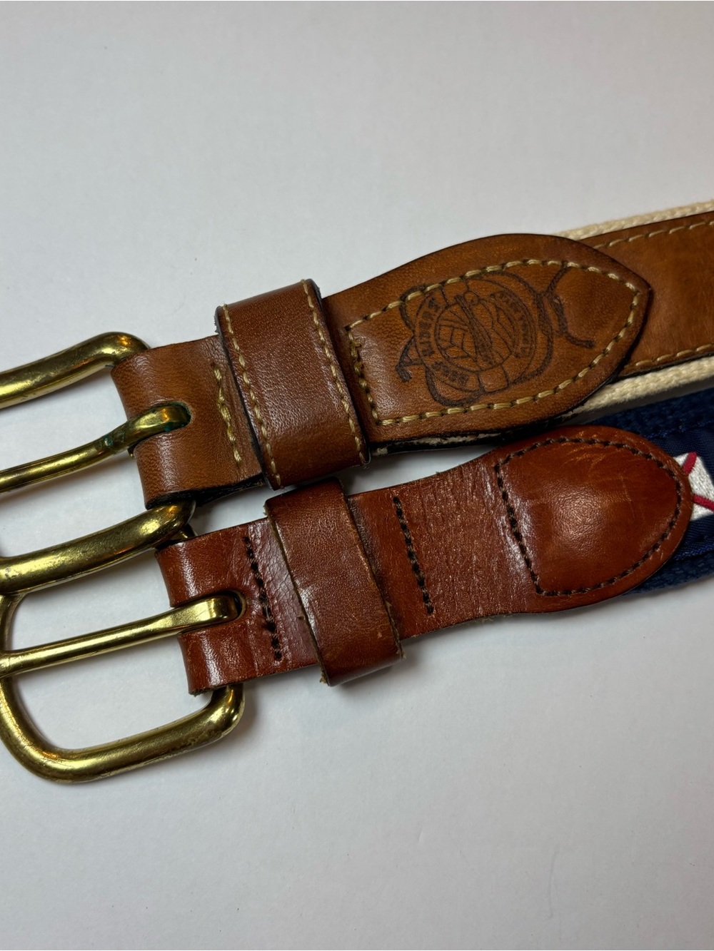 Lot Of 2 Leather Man Ltd Surcingle Belt Mens 38 Nautical Flag Canvas Leather - Picture 2 of 6